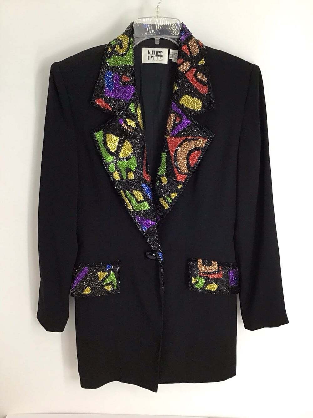 Nite Line Vintage Women's Multi-color Sequin Blazer Jacket Disco Party Size 8